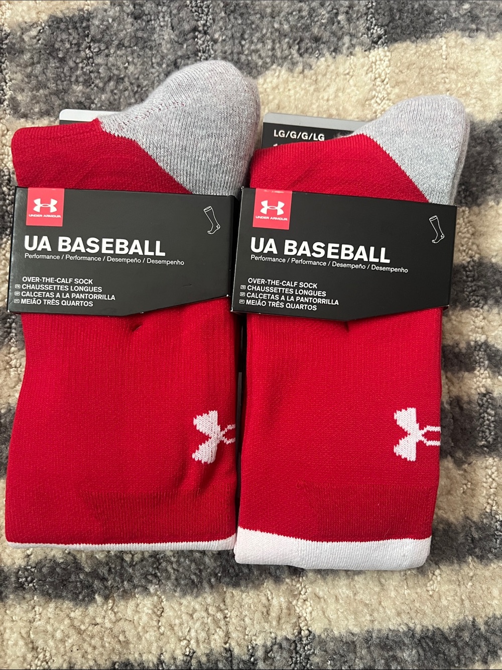 NEW Under Armour Baseball Men's Large Red Over-The-Calf Sock w/White Stripes
